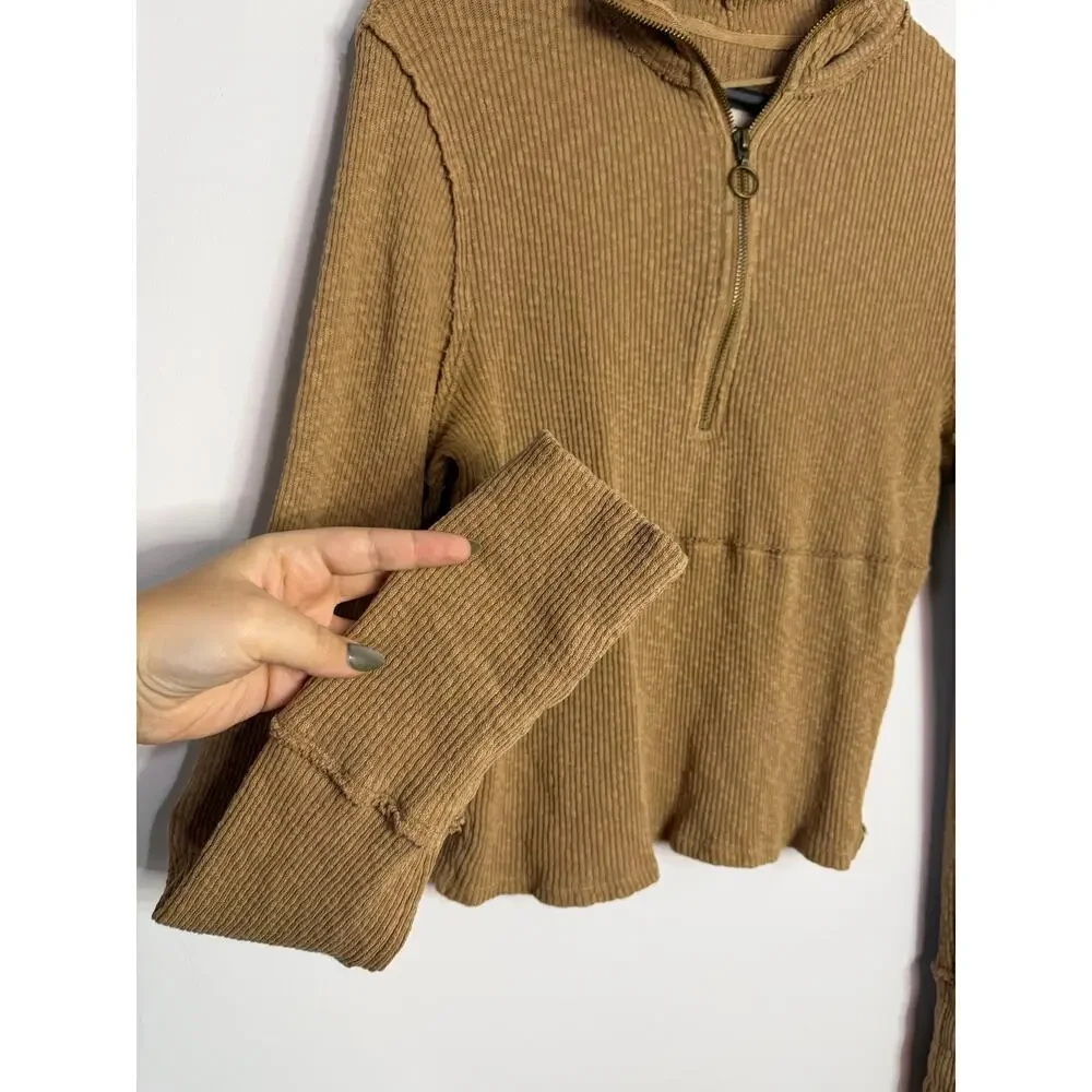 Free People We The Free Midnight Stretch 1/4 Zip Crop Top Size Large